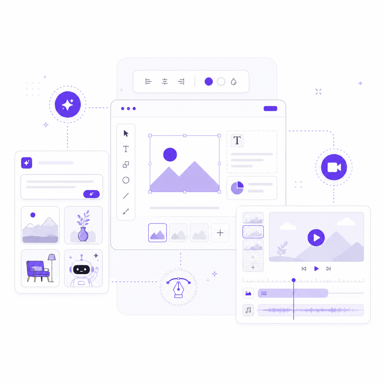 نمایی از پن‌دید برای طراحی آنلاین، ساخت تصویر با هوش مصنوعی و ساخت ویدیو